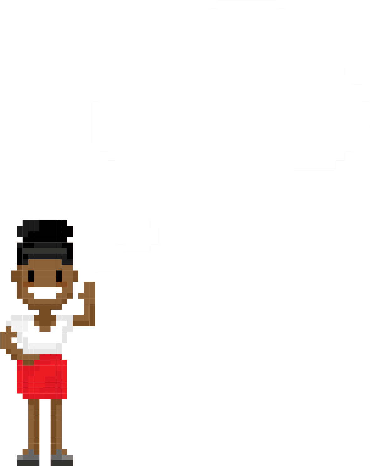 Pixel drawing of a woman with a thought bubble