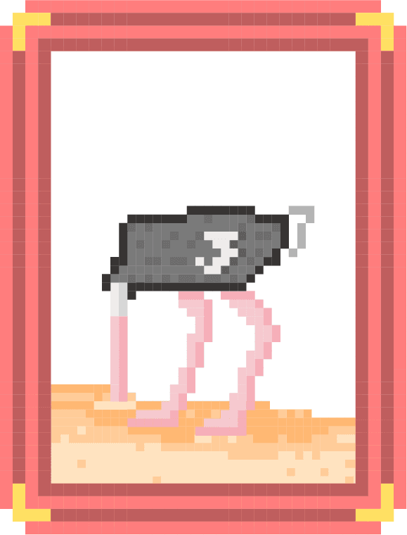 Pixel drawing of an ostrich with its head in the sand
