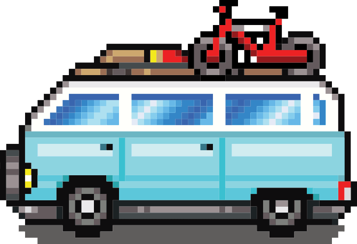 Pixel drawing of a camper van